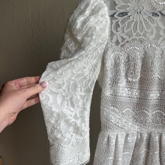 By Watters White Lace Puff Sleeve Mini Dress – Size 8 (from Anthropologie) - Picture 2 of 6